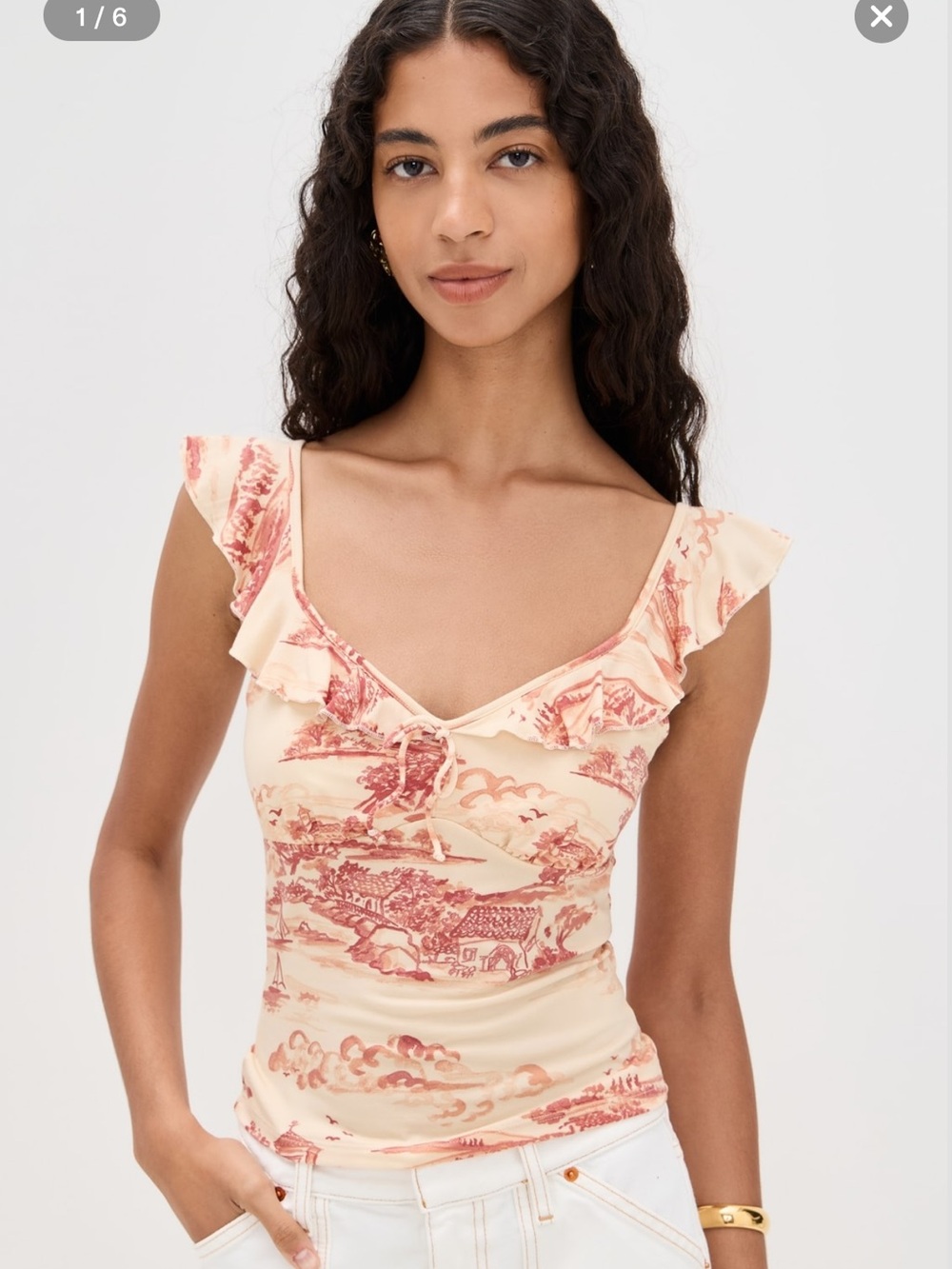 Reformation Cream and Burgundy Scenic Ruffle Camisole